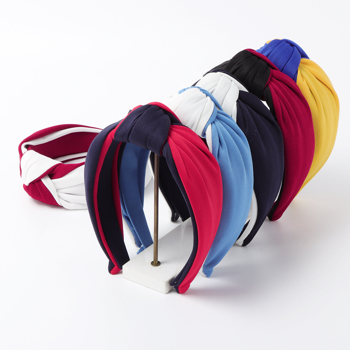 Wholesale Wide Edge Knotting and Color Blocking Fabric Hairbands